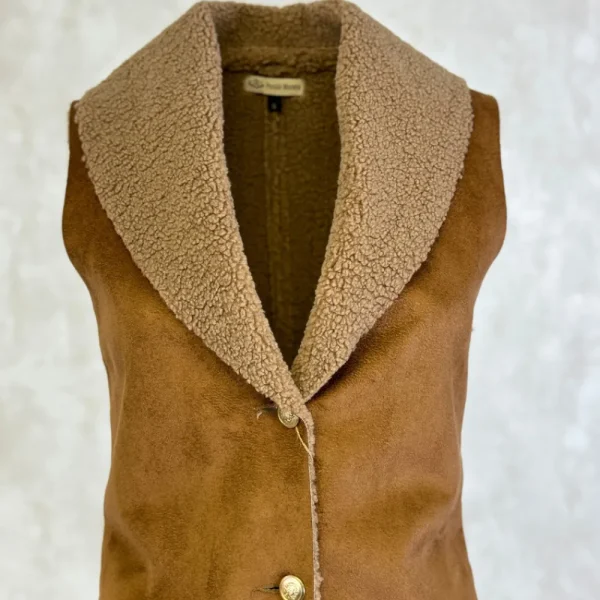 New Chaleco Caza Doble Faz Borrego Interior Mujer Camel Mujer Chalecos