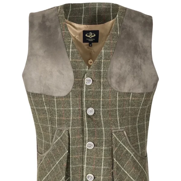 Hot Chaleco Caza Hombre Tiro Tweed Largo Verde Grana Hombre Hombre